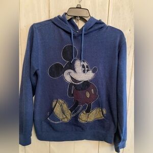Disney Parks Mickey Mouse Soft Hooded Sweatshirt Heathered Blue/black Size-Large